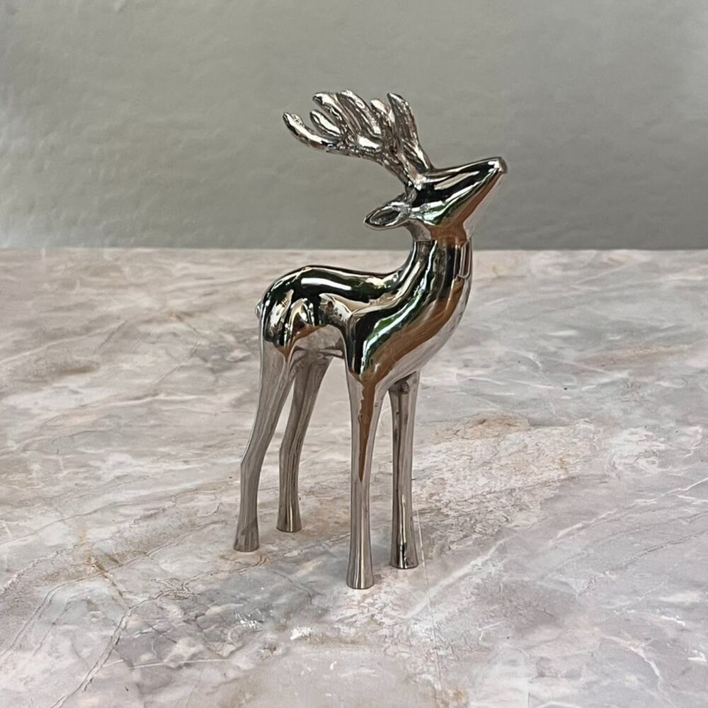 Metal Reindeer Figure Statue Decor 6.75" Tall